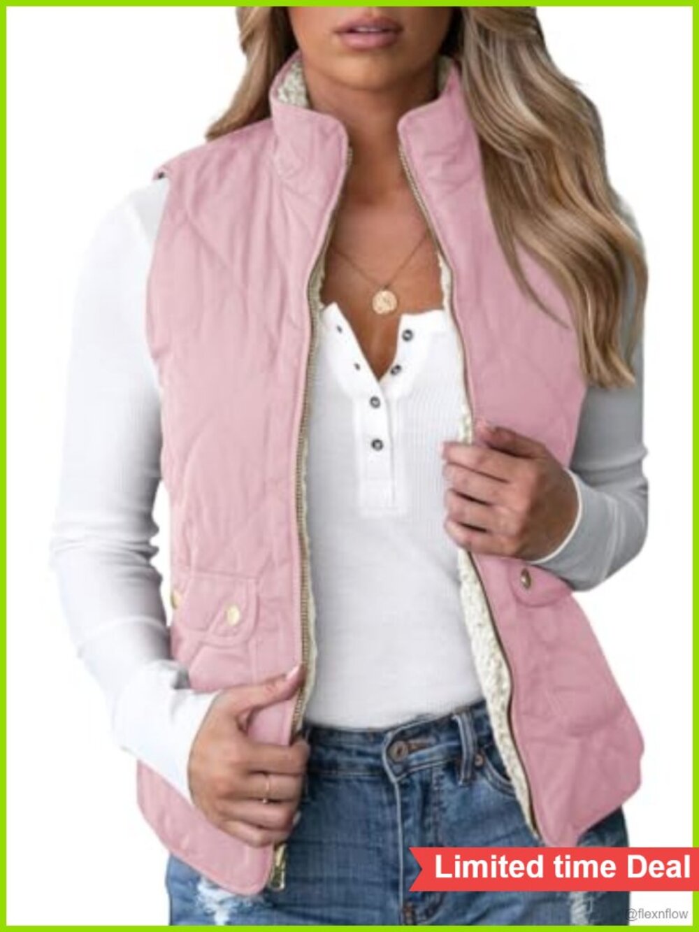 Reversible Quilted Sherpa Fleece Vest Lightweight Sleeveless Jacket Winter
